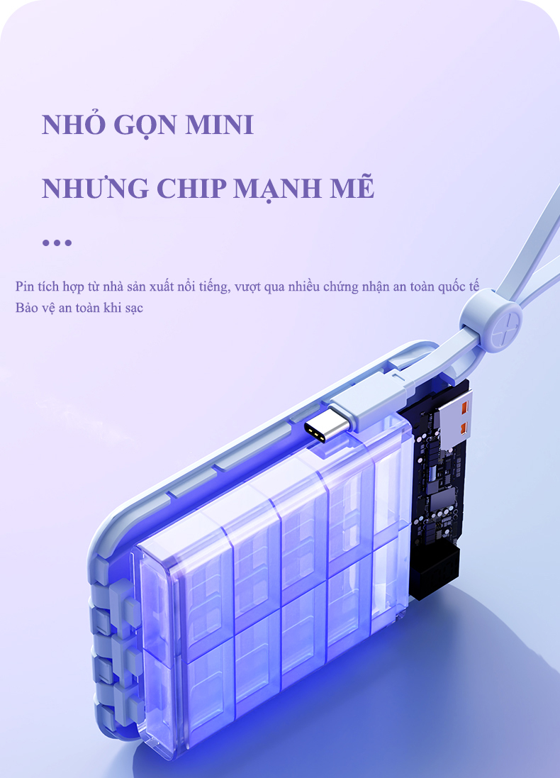 Mô tả Pin Sạc Dự Phòng  20000mAh sạc nhanh pin mini dung lượng lớn có sẵn nhiều dây sạc R08 - 3