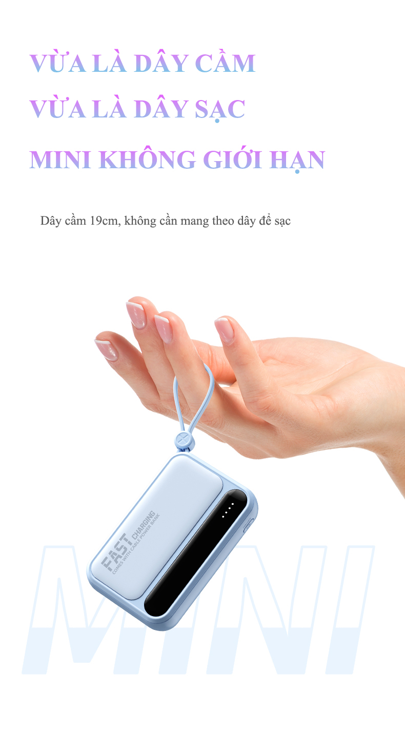Mô tả Pin Sạc Dự Phòng  20000mAh sạc nhanh pin mini dung lượng lớn có sẵn nhiều dây sạc R08 - 4