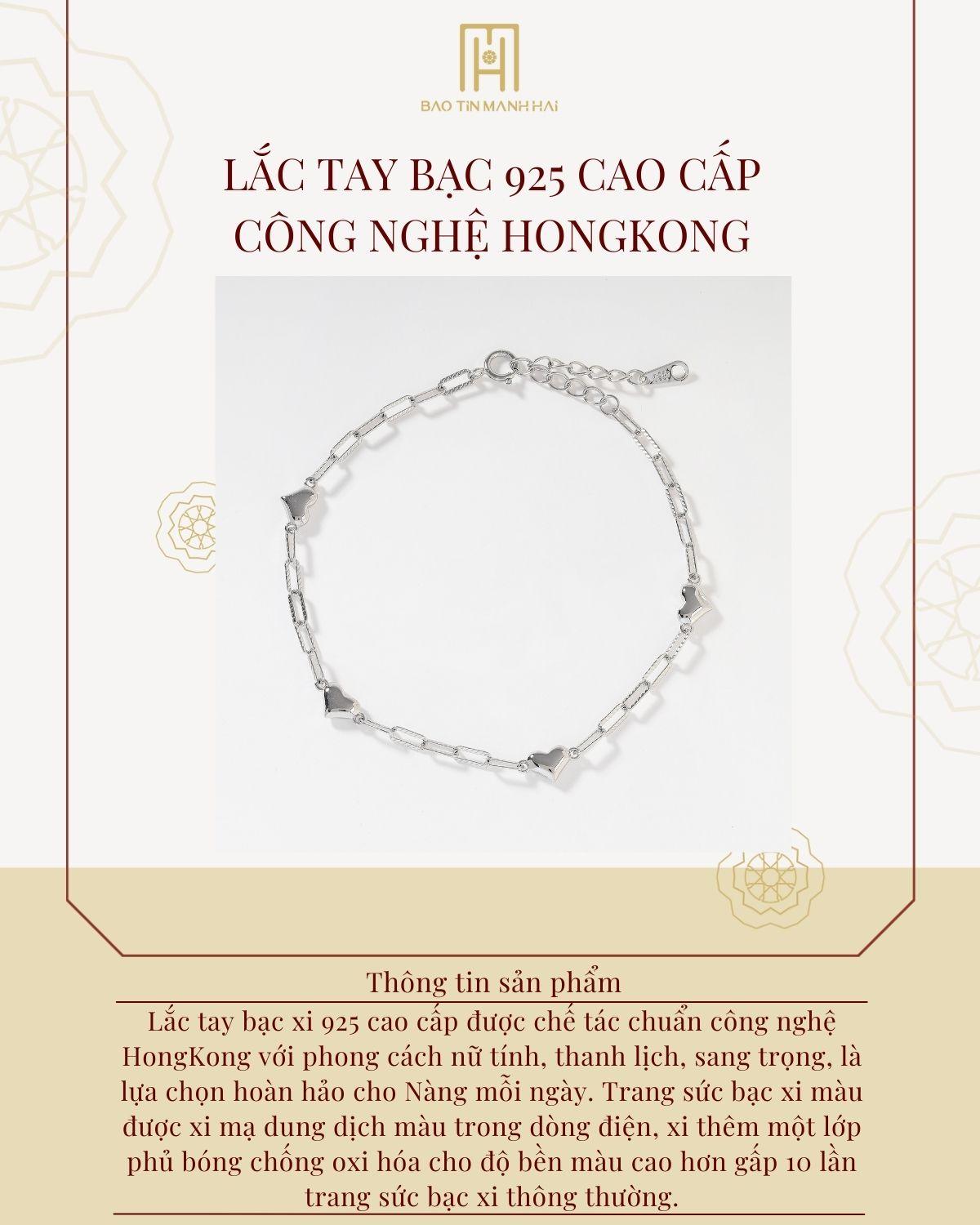Mô tả Lắc tay bạc 925 Bảo Tín Mạnh Hải thiết kế mắt xích vuông mix trái tim cá tính BCLTB92KD0-305011 - 1
