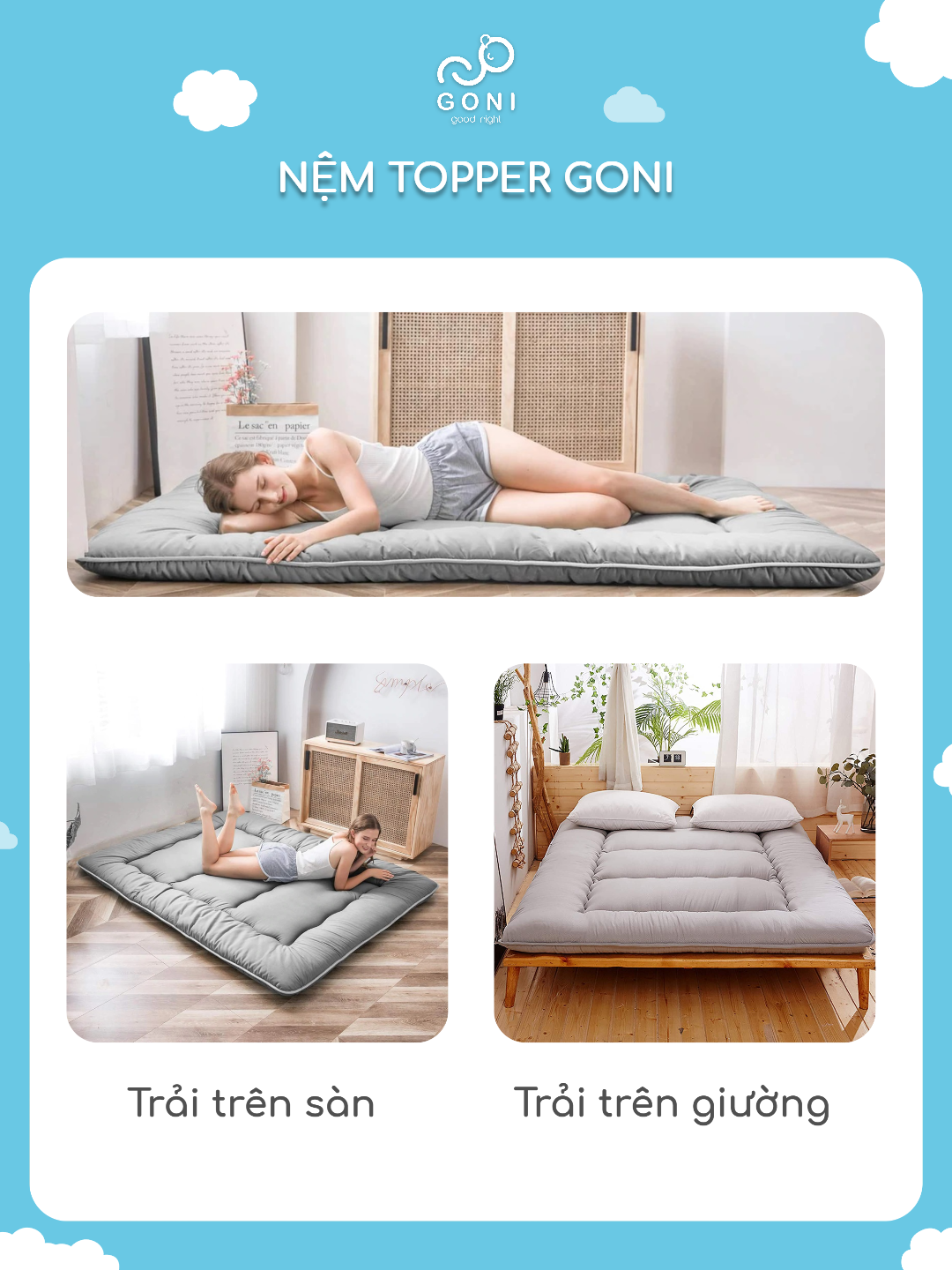 Mô tả Topper Nệm Bông GONI Kiểu Nhật Phong Cách Tối Giản Êm Ái Gọn Nhẹ - 4