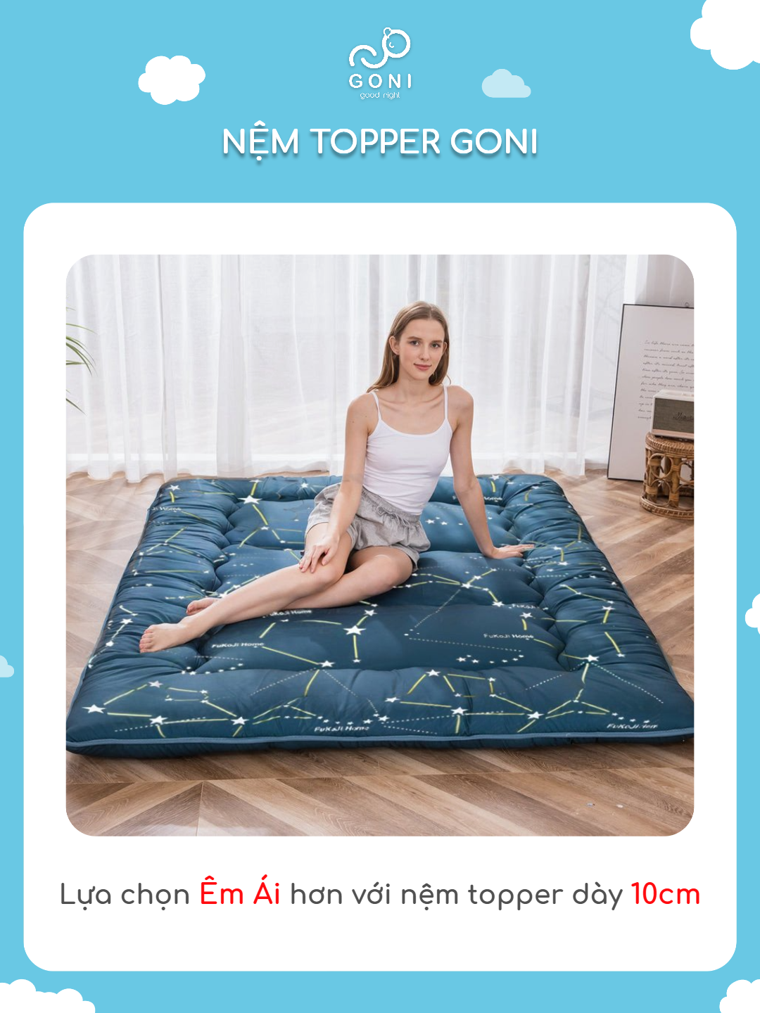 Mô tả Topper Nệm Bông GONI Kiểu Nhật Phong Cách Tối Giản Êm Ái Gọn Nhẹ - 5