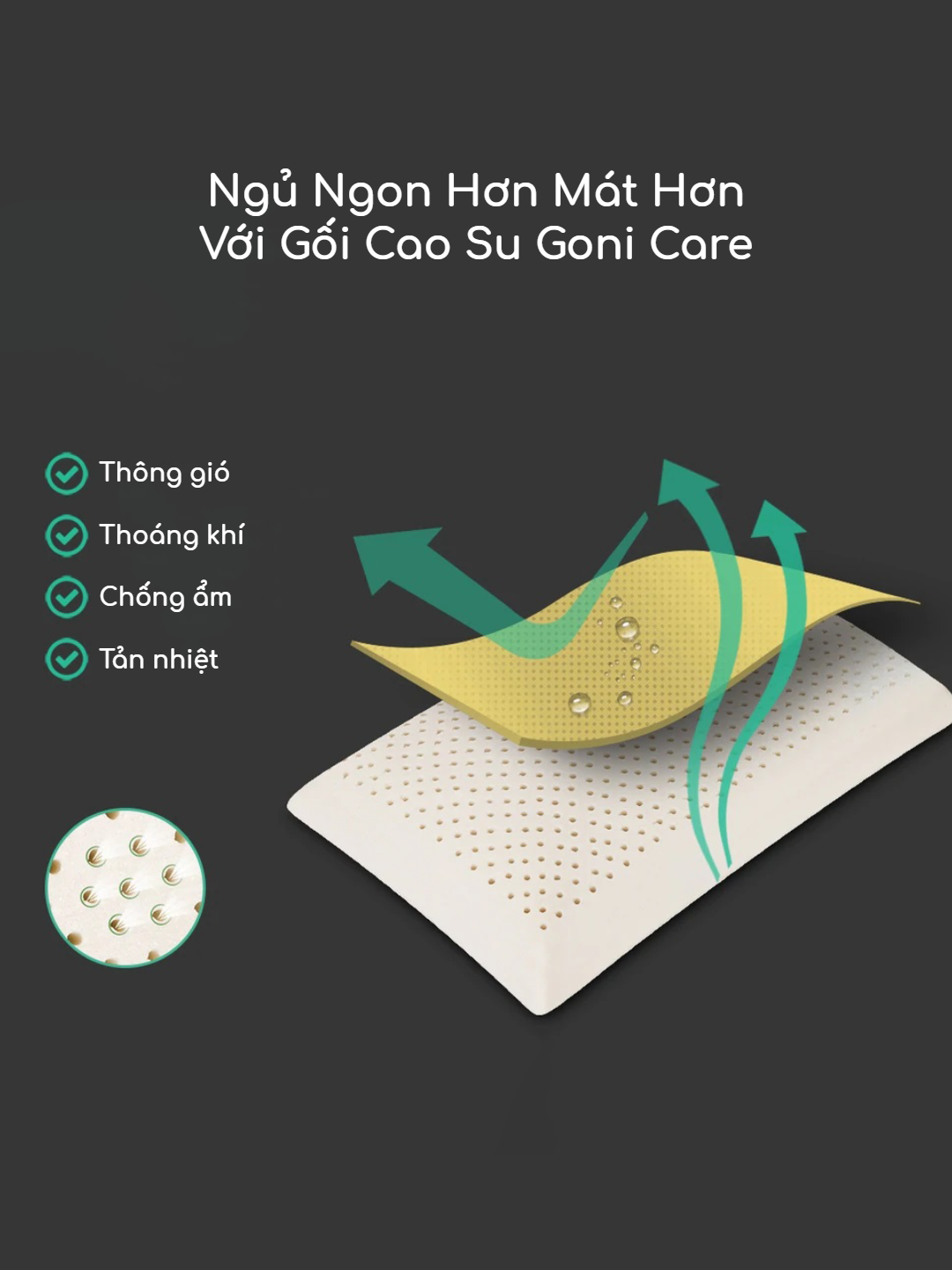 Mô tả Gối Cao Su Goni Care 40x60cm Đàn Hồi Cao, Kháng Khuẩn, Thoáng Khí, Chống Đau Vai Gáy - 2