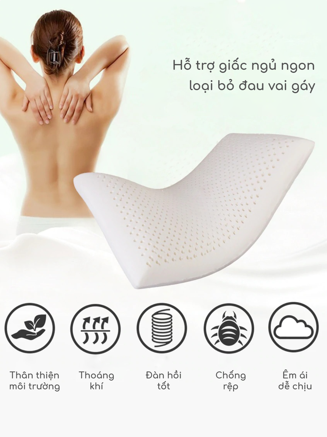 Mô tả Gối Cao Su Goni Care 40x60cm Đàn Hồi Cao, Kháng Khuẩn, Thoáng Khí, Chống Đau Vai Gáy - 4