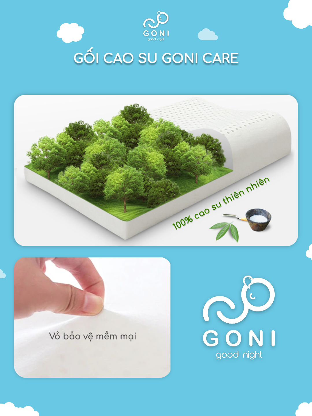 Mô tả Gối Cao Su Goni Care 40x60cm Đàn Hồi Cao, Kháng Khuẩn, Thoáng Khí, Chống Đau Vai Gáy - 6