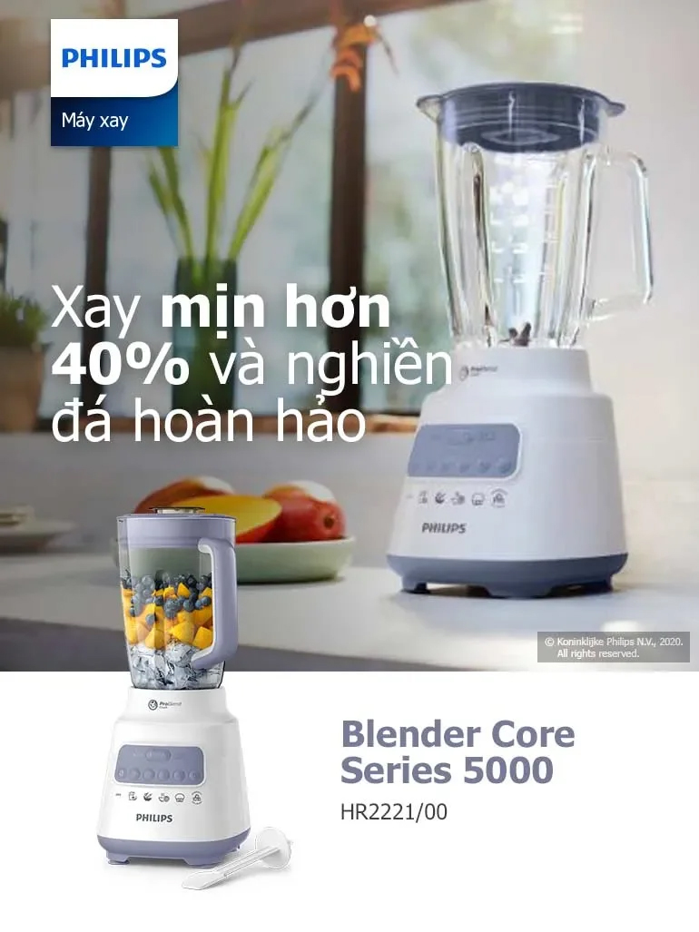 Mô tả Máy xay sinh tố Philips HR2221 HR2221/00 công suất 700W, bộ 2 cối, dung tích cối lớn 2L - Hàng phân phối chính hãng - 3