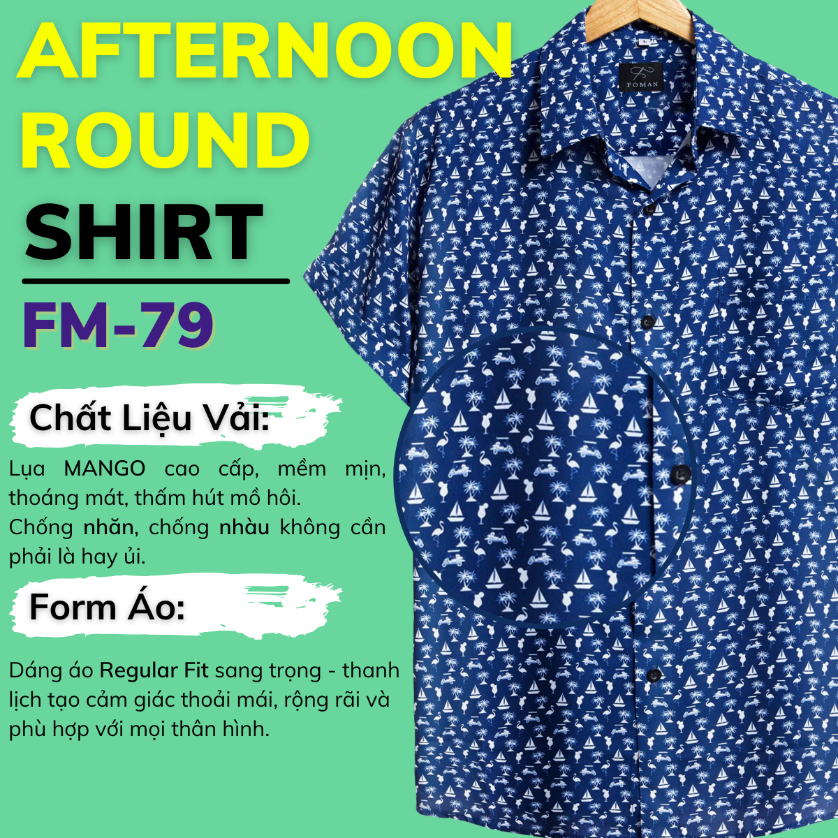 Mô tả Áo sơ mi tay ngắn Nam FOMAN Hoạ tiết THE AFTERNOON ROUND vải Lụa Mango Cao cấp mềm mịn, thoáng mát - 1