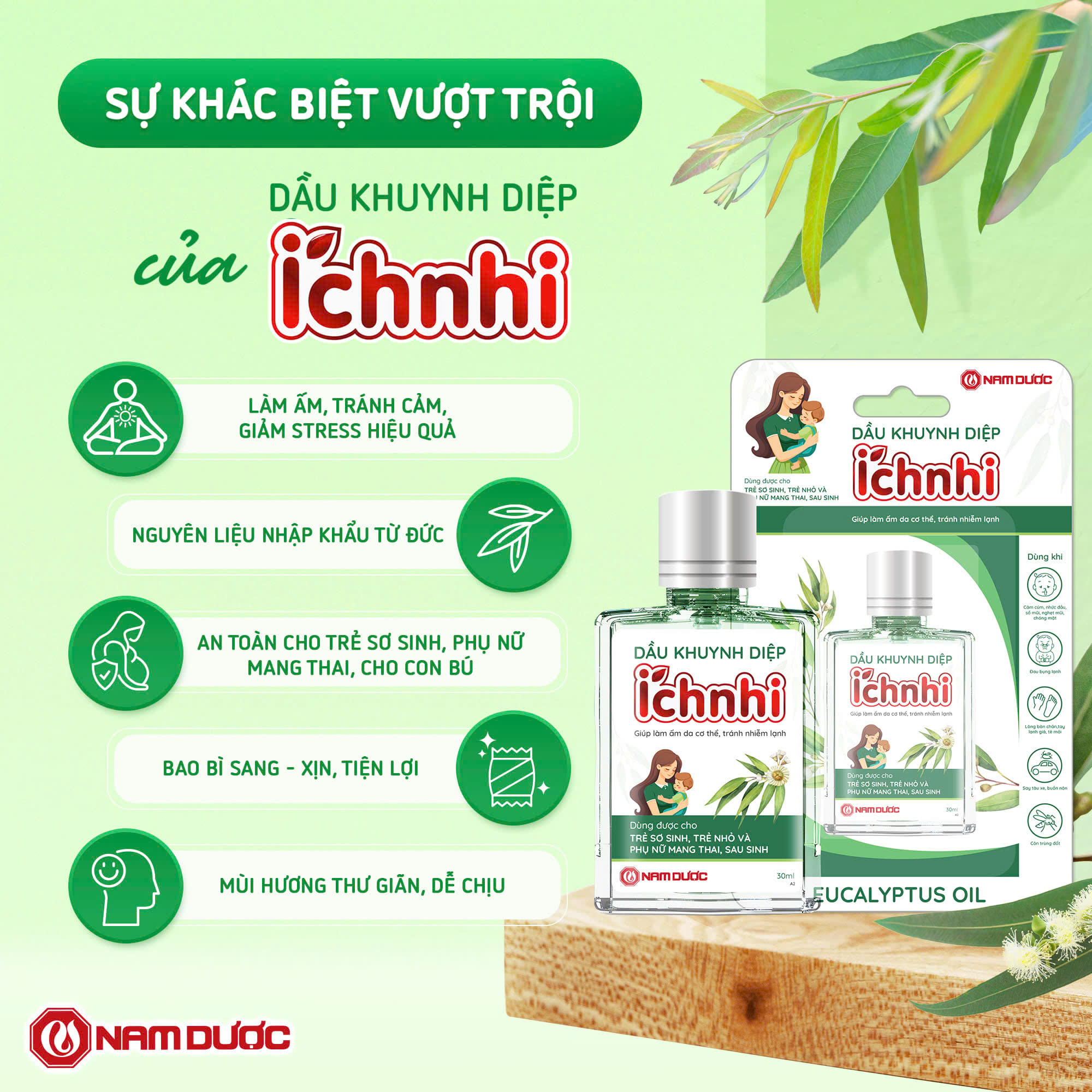 Mô tả Dầu Khuynh Diệp Ích Nhi chai 30ml giúp làm ấm, tránh cảm, an toàn cho trẻ sơ sinh, phụ nữ mang thai và cho con bú - 1