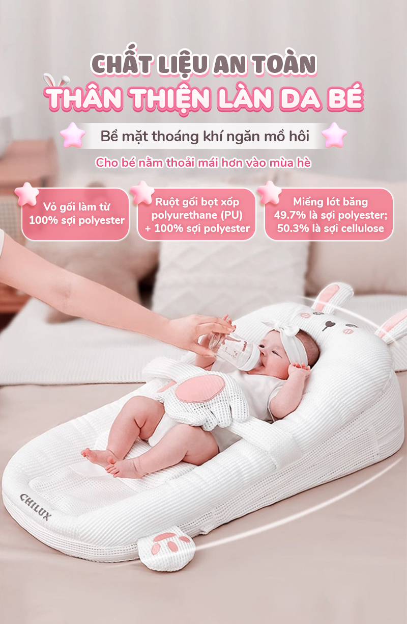 Mô tả Gối chống trào ngược thỏ hồng Chilux - Thiết kế 3 nấc nghiêng tùy chỉnh, gối định hình - 8
