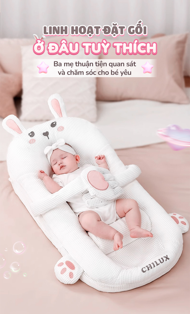 Mô tả Gối chống trào ngược thỏ hồng Chilux - Thiết kế 3 nấc nghiêng tùy chỉnh, gối định hình - 9