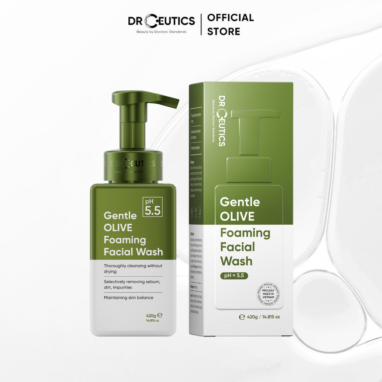 Mô tả DrCeutics Sữa Rửa Mặt Tạo Bọt Gentle Olive Foaming Facial Wash - Cho Mọi Loại Da, Da Nhạy Cảm 420g - 1