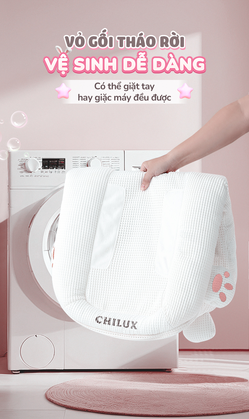 Mô tả Gối chống trào ngược thỏ hồng Chilux - Thiết kế 3 nấc nghiêng tùy chỉnh, gối định hình - 10