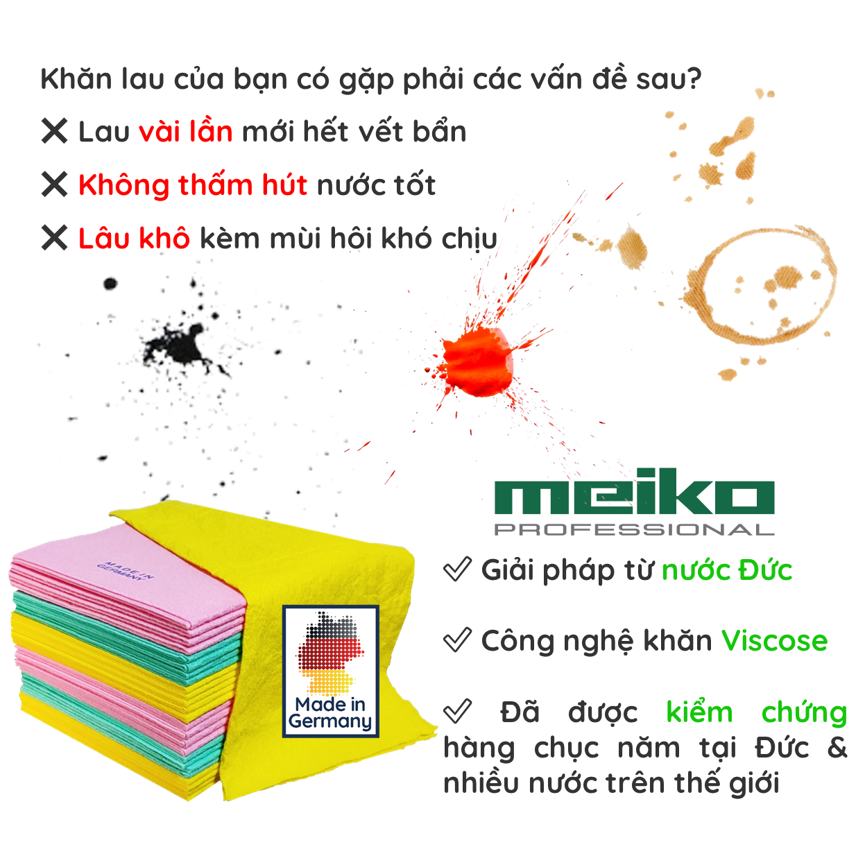 Mô tả Khăn Lau Đa Năng MEIKO ĐỨC 38x38cm Khăn Lau Bếp Cỡ Lớn, Siêu Thấm Hút Nước, Mềm Mịn, Khăn Lau Kính, Khăn Lau Ô Tô - 1