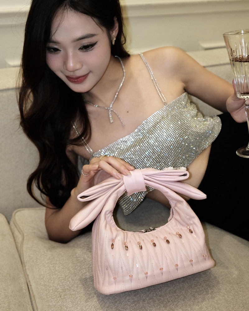 Túi xách nữ 𝐂𝐡𝐥𝐨𝐞 𝐛𝐚𝐠 Hérisson màu hồng chần bông KÈM NƠ THÁO RỜI ...