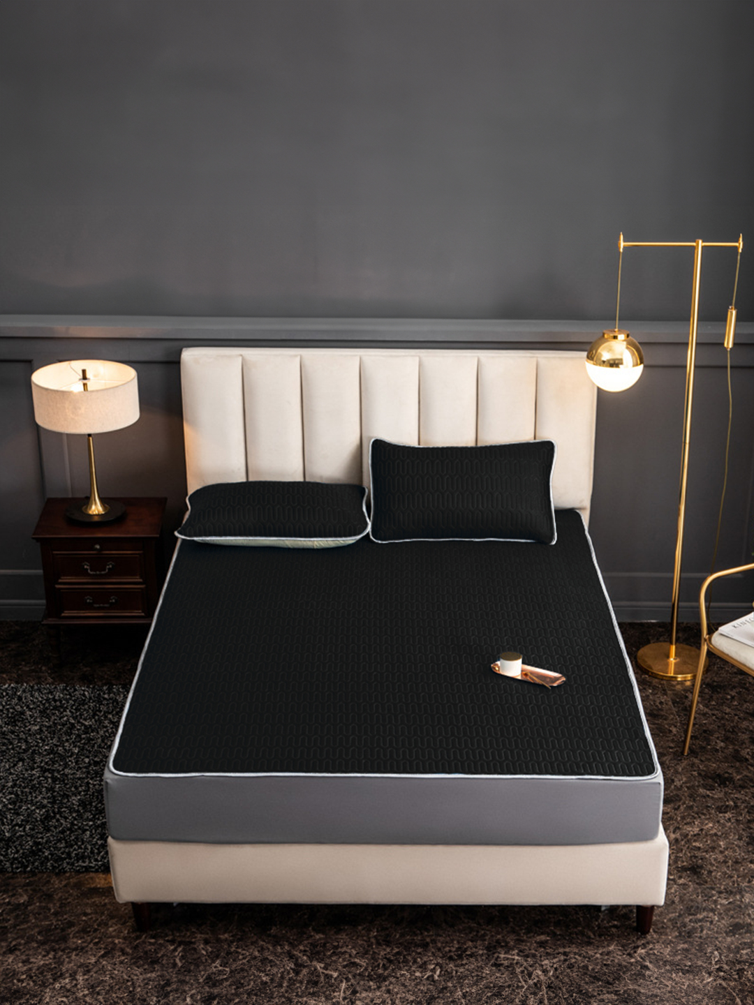Mô tả Chiếu điều hoà Goni màu đen vải lụa lõi cao su làm mát tự nhiên kèm vỏ gối 1m x 2m, 1m2 x 2m, 1m4 x 2m, 1m6, 1m8 x 2m, 2 - 1