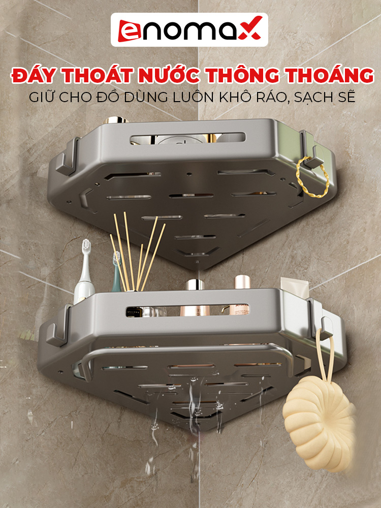 Mô tả Kệ góc nhà tắm Enomax dán tường, để đồ đa năng tiện lợi, chất liệu Thép Carbon cao cấp, chống gỉ sét - 3