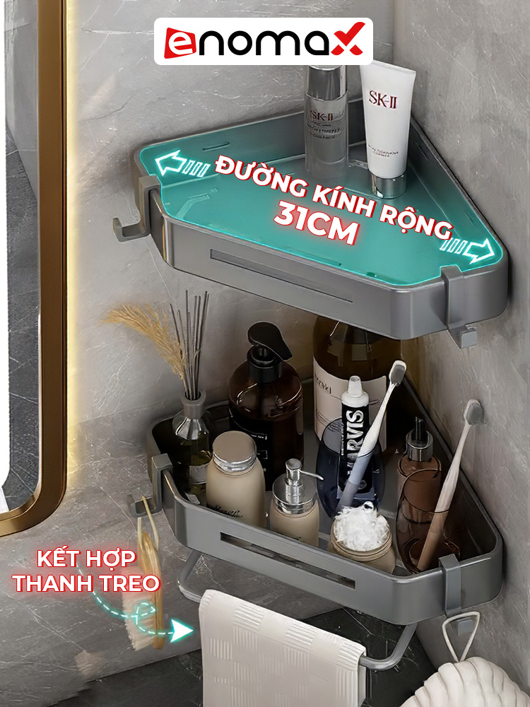 Mô tả Kệ góc nhà tắm Enomax dán tường, để đồ đa năng tiện lợi, chất liệu Thép Carbon cao cấp, chống gỉ sét - 5