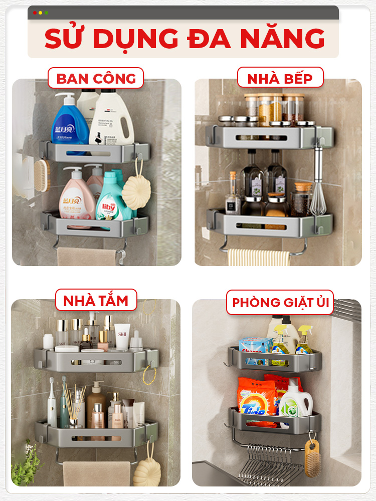 Mô tả Kệ góc nhà tắm Enomax dán tường, để đồ đa năng tiện lợi, chất liệu Thép Carbon cao cấp, chống gỉ sét - 7