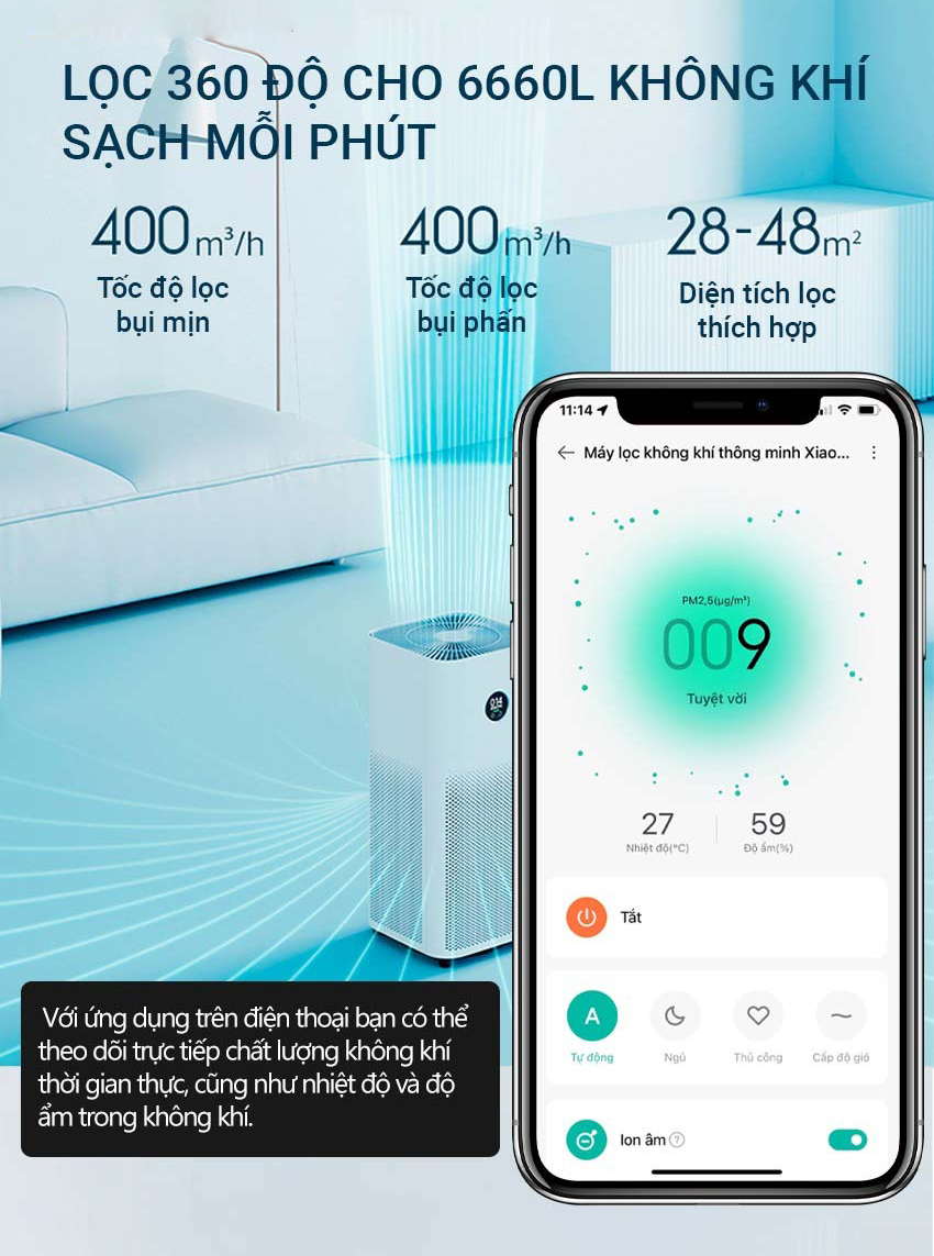 Mô tả Máy lọc không khí Xiaomi Mi Air Purifier 4 EU BHR5096GL - Lọc sạch 99.97% bụi bẩn - 5