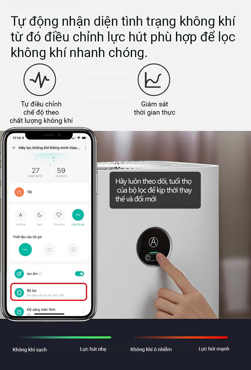 Mô tả Máy lọc không khí Xiaomi Mi Air Purifier 4 EU BHR5096GL - Lọc sạch 99.97% bụi bẩn - 11