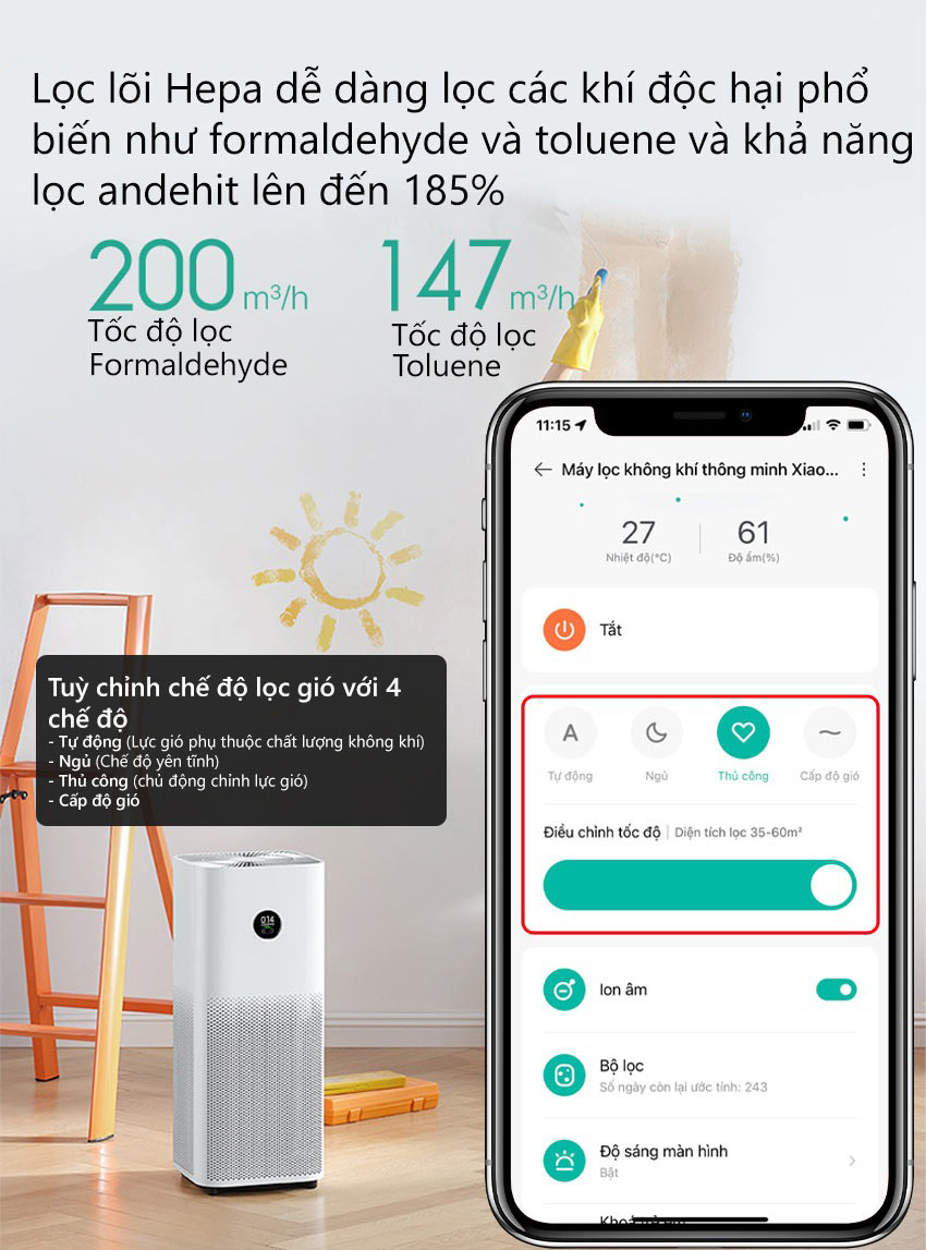 Máy lọc không khí Xiaomi 4 Pro kết nối app