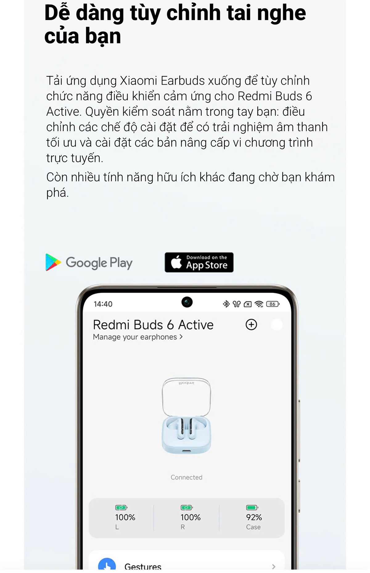 Mô tả Tai nghe Redmi Buds 6 Active BHR8391GL/BHR8396GL - Thời lượng pin lên đến 30 giờ - 7