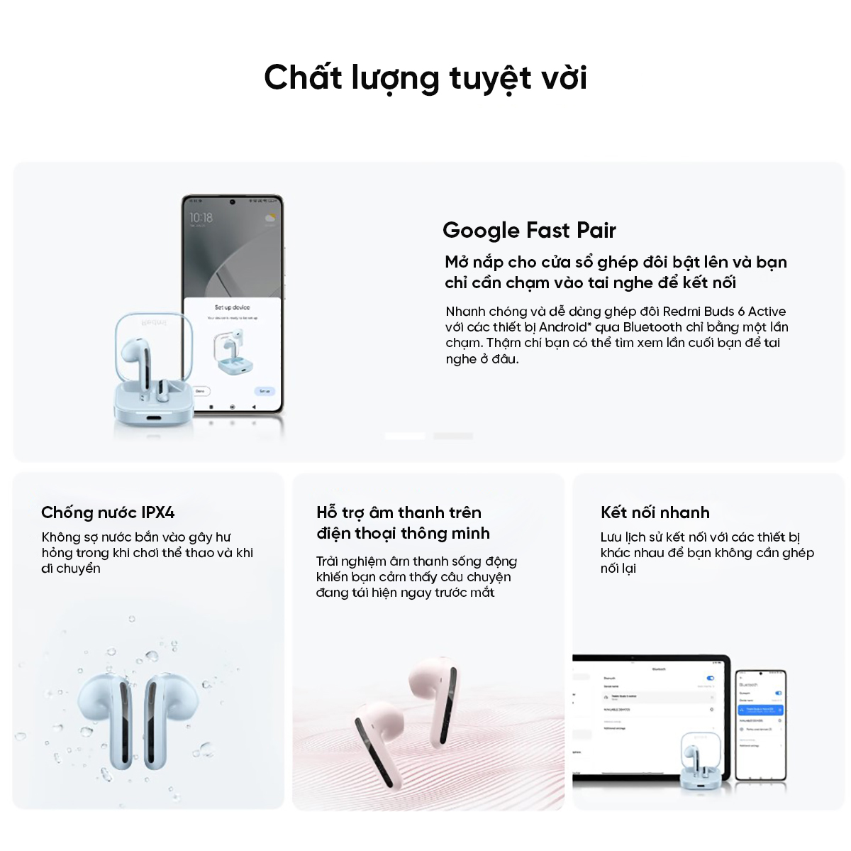 Mô tả Tai nghe Redmi Buds 6 Active BHR8391GL/BHR8396GL - Thời lượng pin lên đến 30 giờ - 8