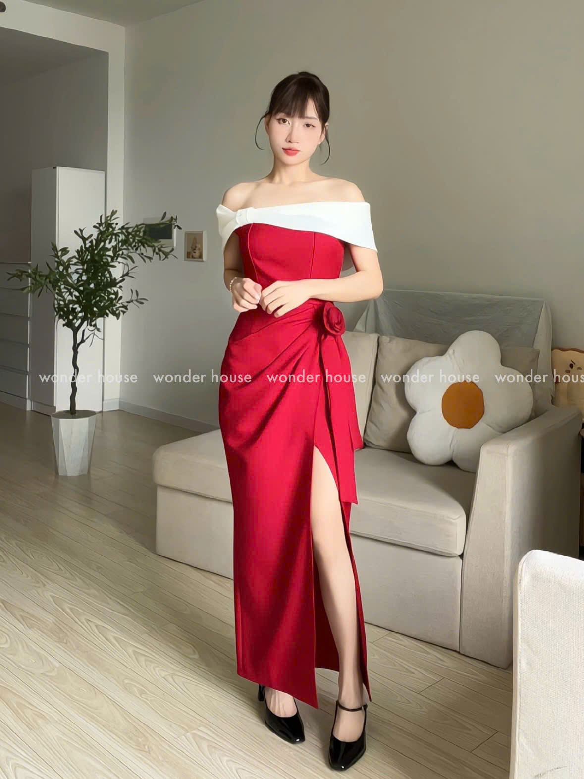 Mô tả Vivian Dress Wonderhouse Đầm trễ vai dáng dài xếp ly chất vải dày dặn dự tiệc sang chảnh, dạo phố nữ tính - 7
