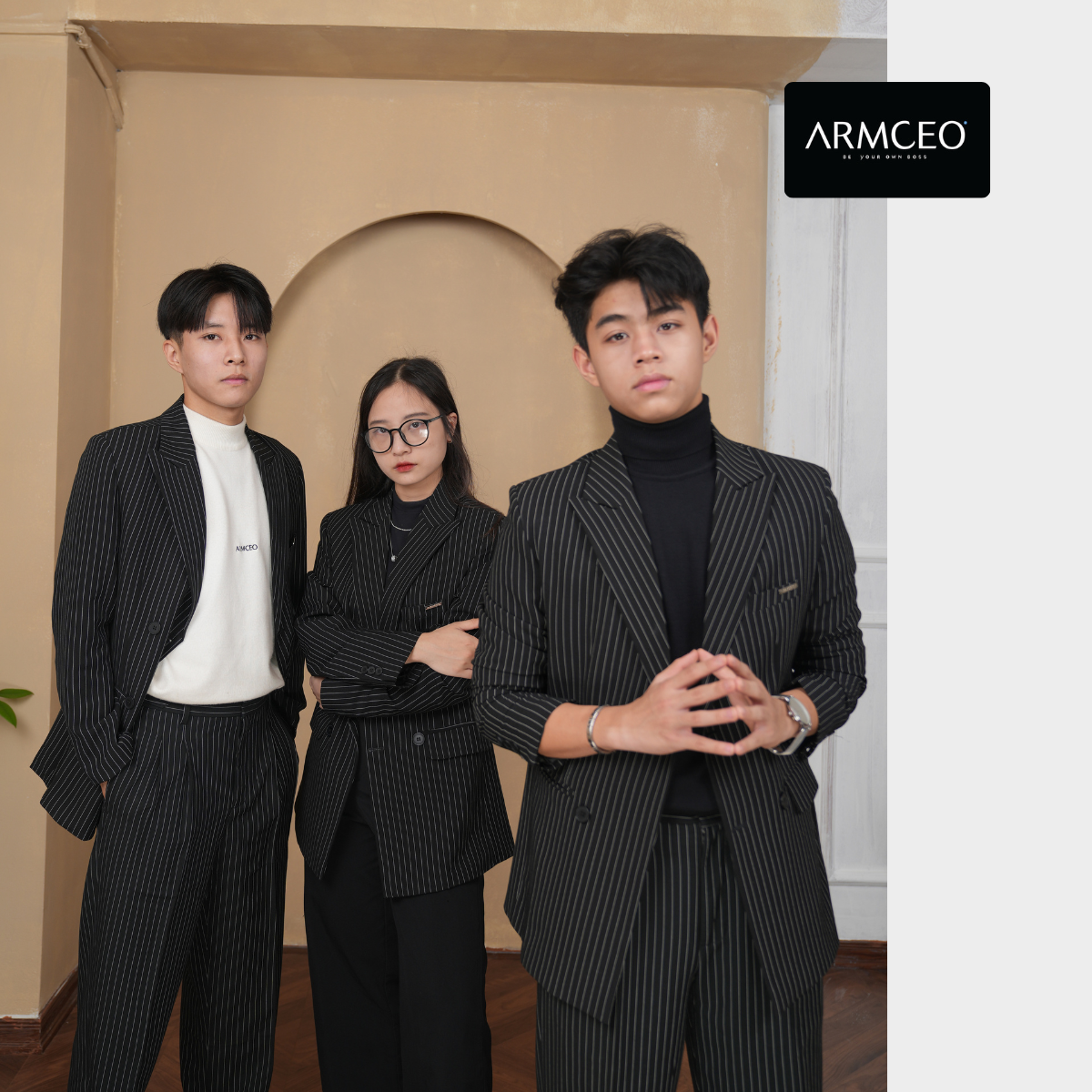 Mô tả COMBO quần áo blazer kẻ sọc quần suông kẻ sọc ARMCEO dáng suông rộng hack dáng che khuyết điểm siêu tốt -SB02 - 3