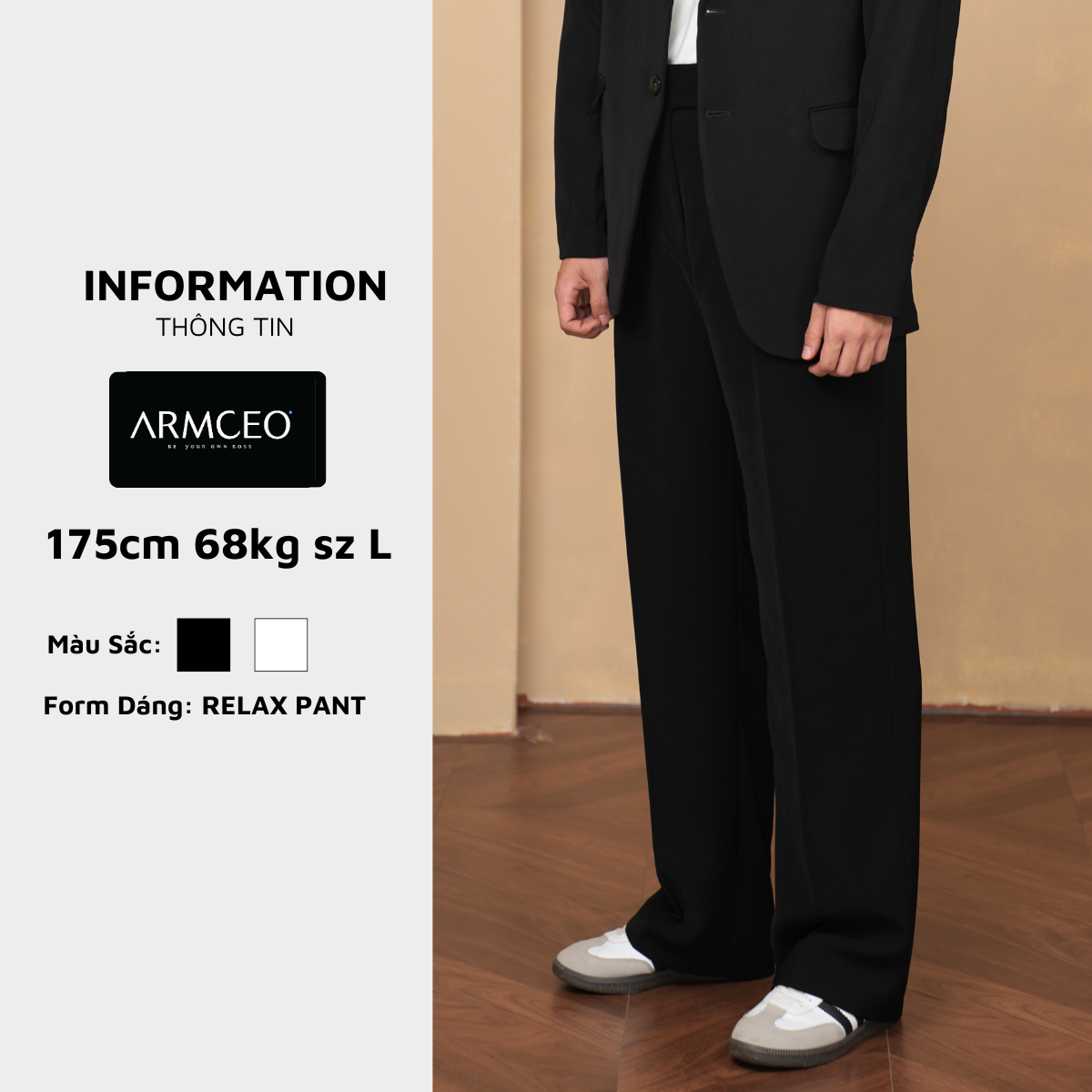 Mô tả Quần ống rộng nam ARMCEO cạp cao 5cm hack dáng che khuyết điểm siêu tốt chất liệu arims dày dặn đứng form -AD02 - 1