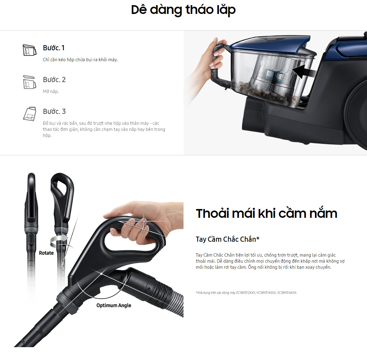 Mô tả Máy Hút Bụi Samsung Dạng Hộp 360W Turbine Không Xoắn Tóc Màu Xanh Dương VC18M3110VB/SV - 3
