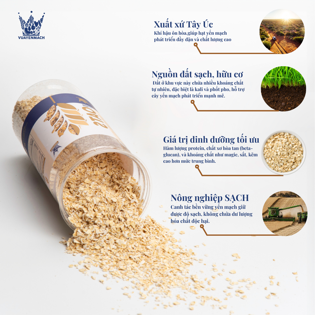 Mô tả BỘT Yến mạch tươi Organic VUA YẾN MẠCH nguyên chất nhập khẩu Úc nấu cháo ăn dặm, làm bánh - 1