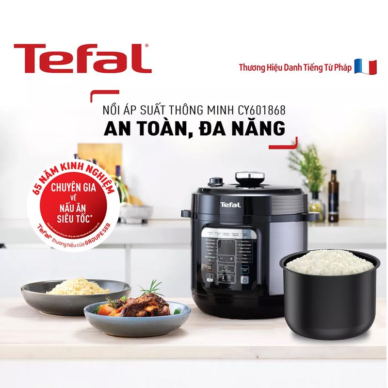 Mô tả Nồi áp suất điện đa năng Tefal 6 lít CY601868 - 15 chương trình cài sẵn - hẹn giờ lên đến 24 giờ - 1