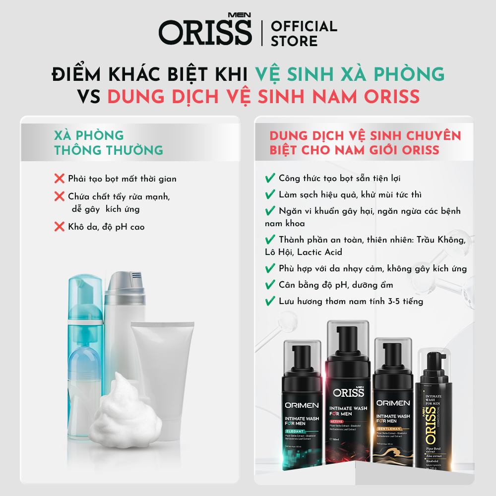 Mô tả Bọt vệ sinh nam giới Orimen sạch khuẩn khử mùi không gây kích ứng mùi hương nam tính 120ml - 1