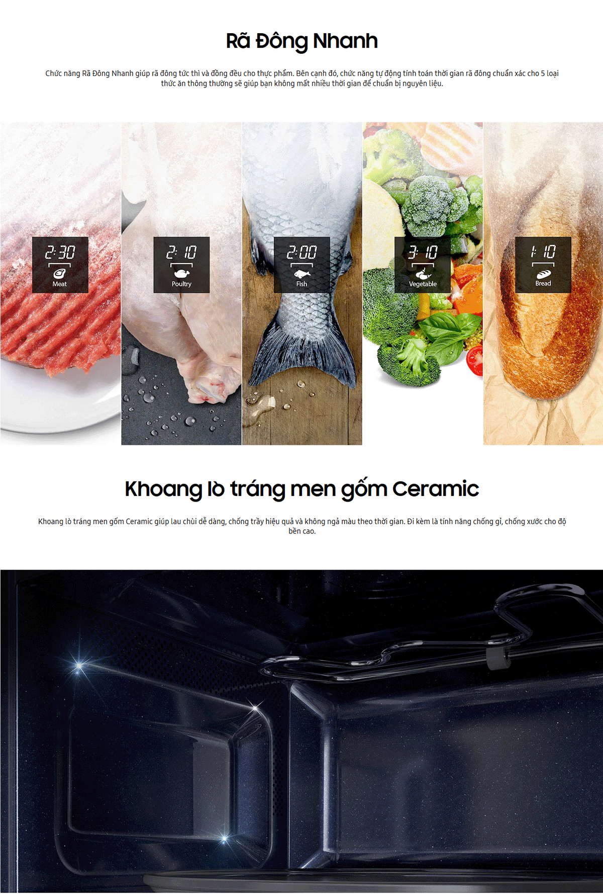 Mô tả Lò vi sóng tráng men Samsung Chế độ Rã đông nhanh Dung tích 23 L Màu Bạc MS23K3513AS - 4