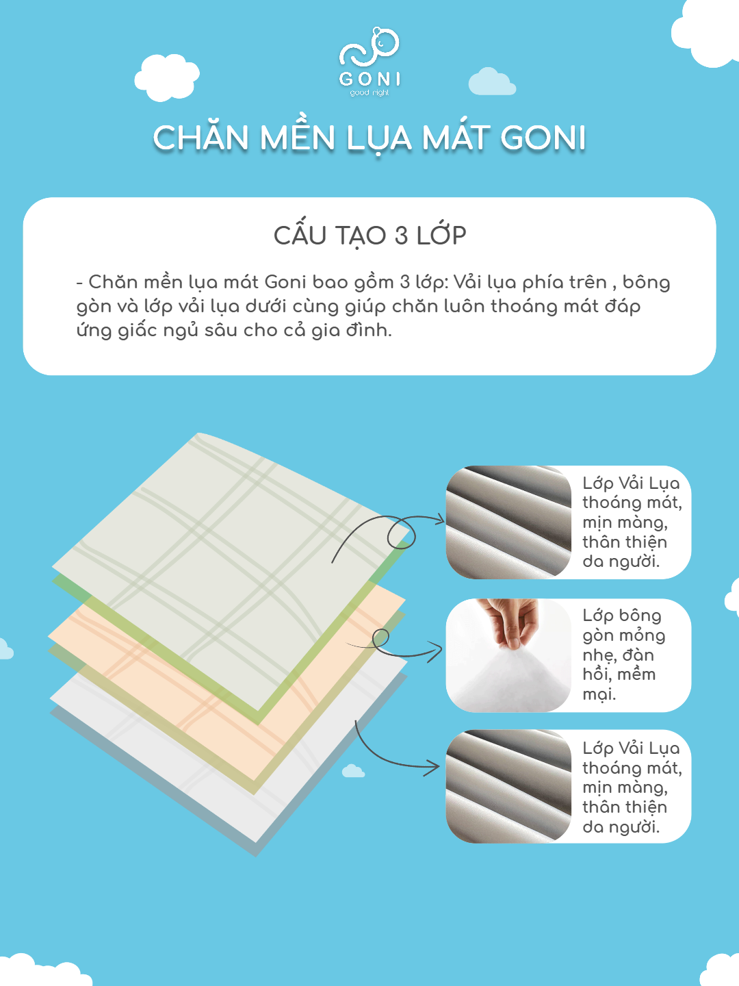 Mô tả Chăn hè mền lụa mát Goni làm mát tự nhiên kích thước 1m5 x 2m, 2m x 2m3 - 3