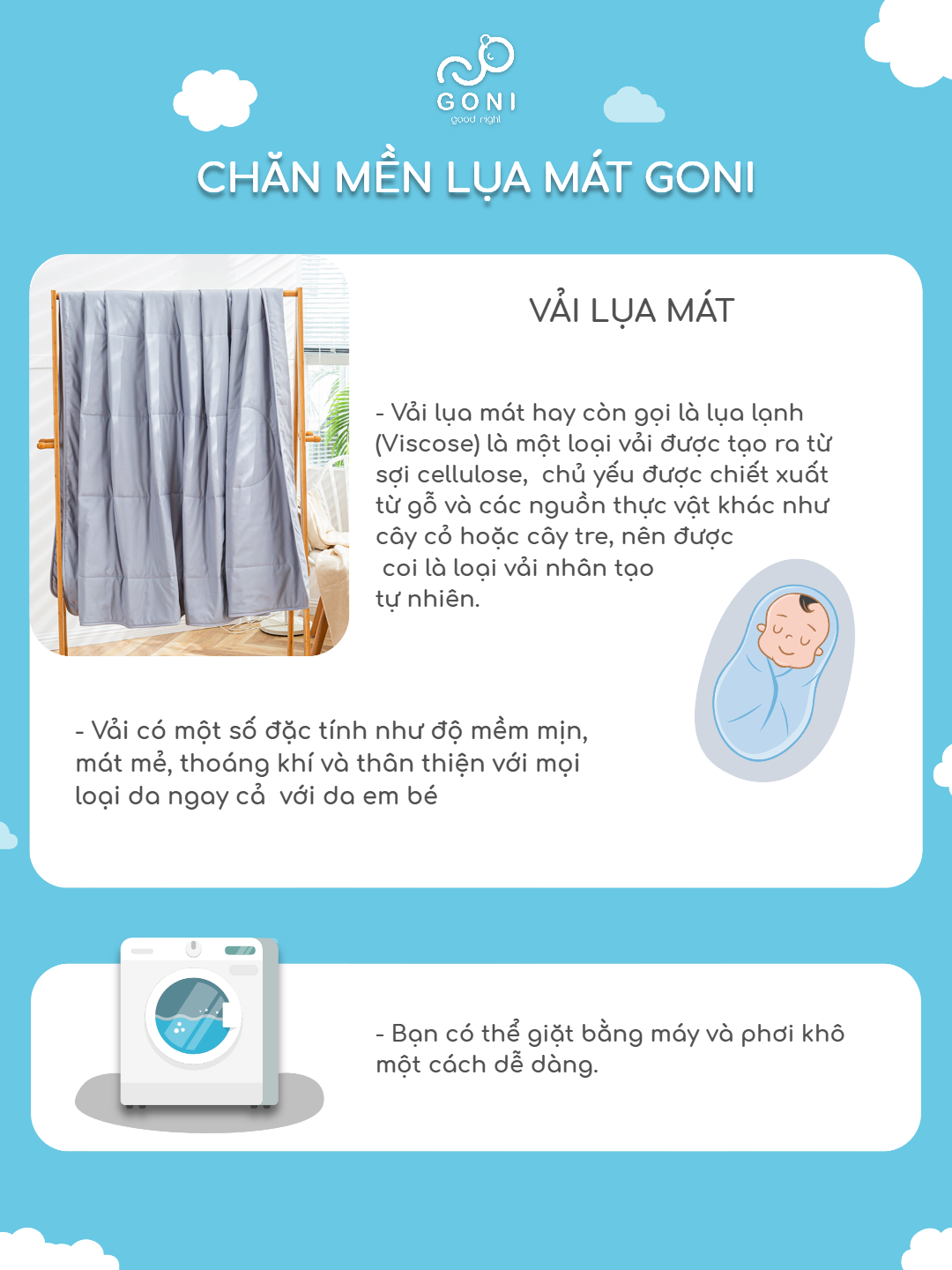 Mô tả Chăn hè mền lụa mát Goni làm mát tự nhiên kích thước 1m5 x 2m, 2m x 2m3 - 4