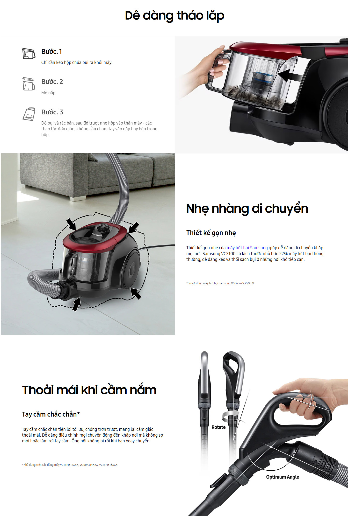 Mô tả Máy Hút Bụi Samsung Dạng Hộp 360W Turbine Không Xoắn Tóc Màu Xanh Dương VC18M2120SB/SV - 2