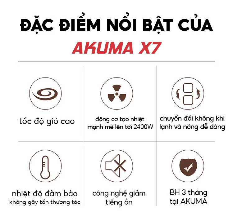 Mô tả Máy Sấy Tóc AKUMA X7 Công Suất Lớn 2400W - Dành Cho Salon Tóc Chuyên Nghiệp, 2 Chiều Nóng Lạnh, Lõi Đồng, Đồ Bền Cao - 2