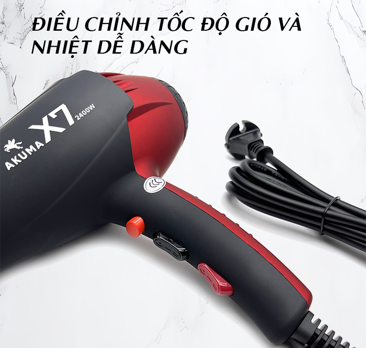 Mô tả Máy Sấy Tóc AKUMA X7 Công Suất Lớn 2400W - Dành Cho Salon Tóc Chuyên Nghiệp, 2 Chiều Nóng Lạnh, Lõi Đồng, Đồ Bền Cao - 8
