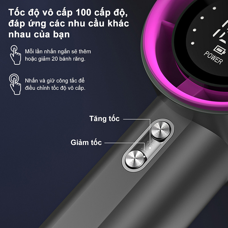 Mô tả Quạt Cầm Tay Mini Làm Mát Nhanh HOKU 100 Mức Gió Hiển Thị Kỹ Thuật Số Pin 4000mAh Sử Dụng Lên Đến 12H QCT07 - 2