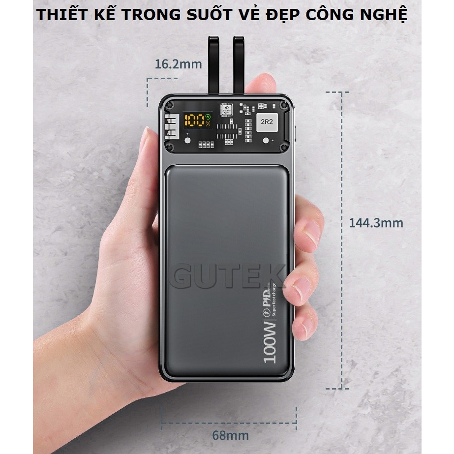 Thiết kế trong suốt sạc dự phòng Gutek GT160