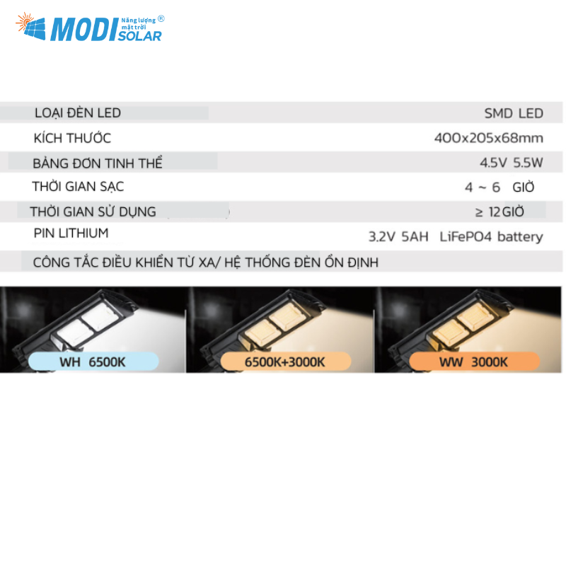 Mô tả Đèn Năng Lượng Mặt Trời Liền Thể 80W MODI SOLAR , Đèn Led Năng Lượng Mặt Trời Cảm Biến Ánh Sáng - 9