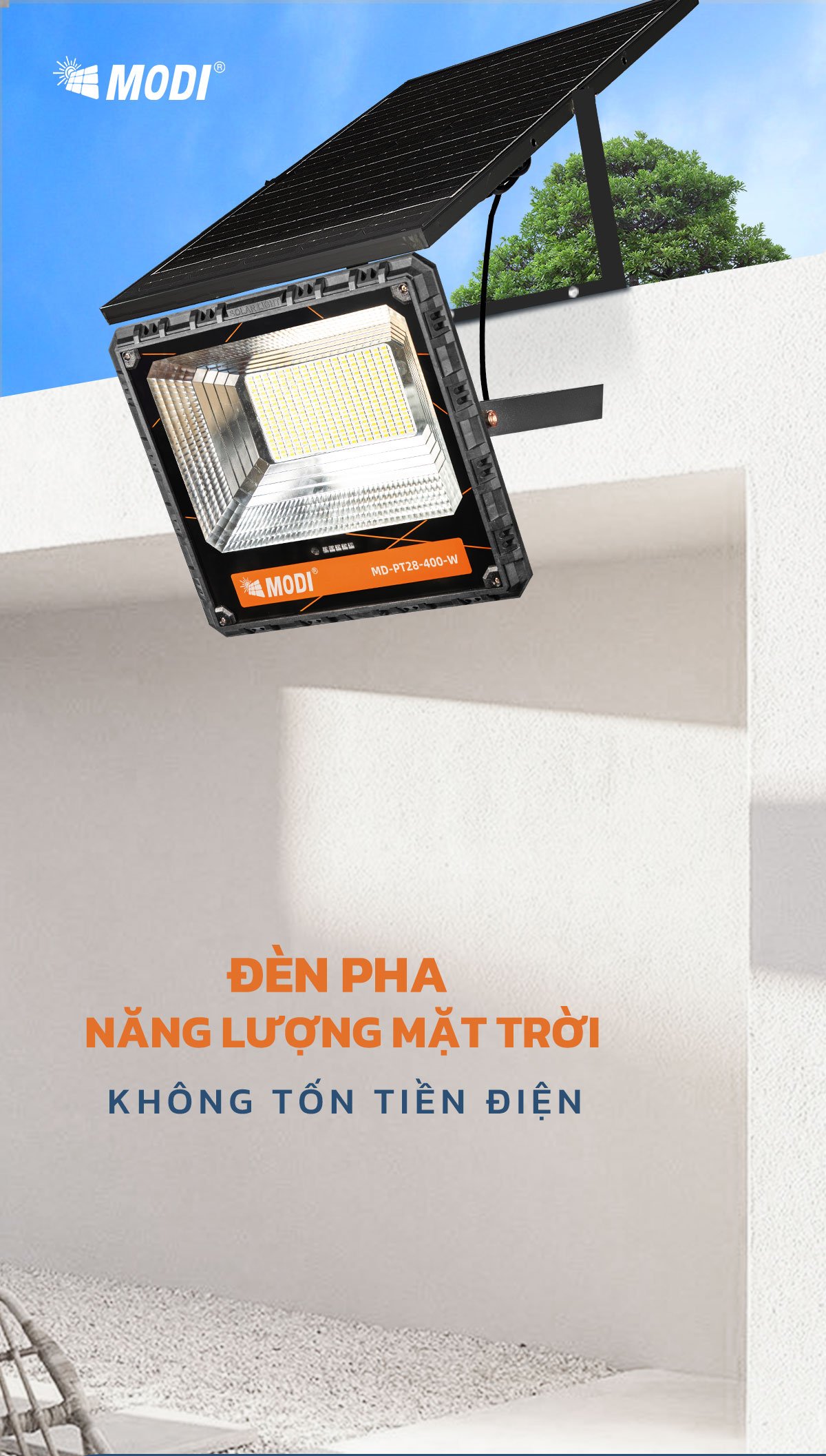 Mô tả Đèn Led Năng Lượng Mặt Trời MODI SOLAR Siêu Sáng Chống Nước Loại 50W, 80W, 120W, 200W,300W, 400W - 1