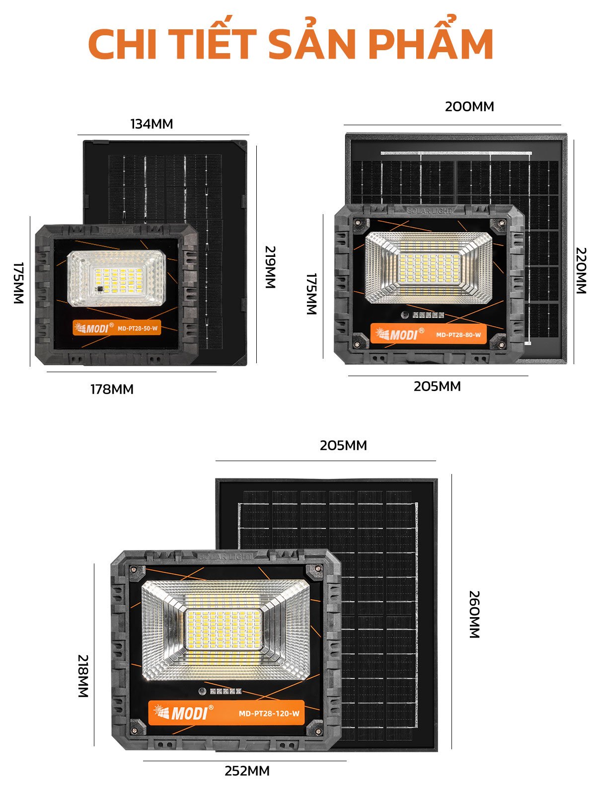 Mô tả Đèn Led Năng Lượng Mặt Trời MODI SOLAR Siêu Sáng Chống Nước Loại 50W, 80W, 120W, 200W,300W, 400W - 7