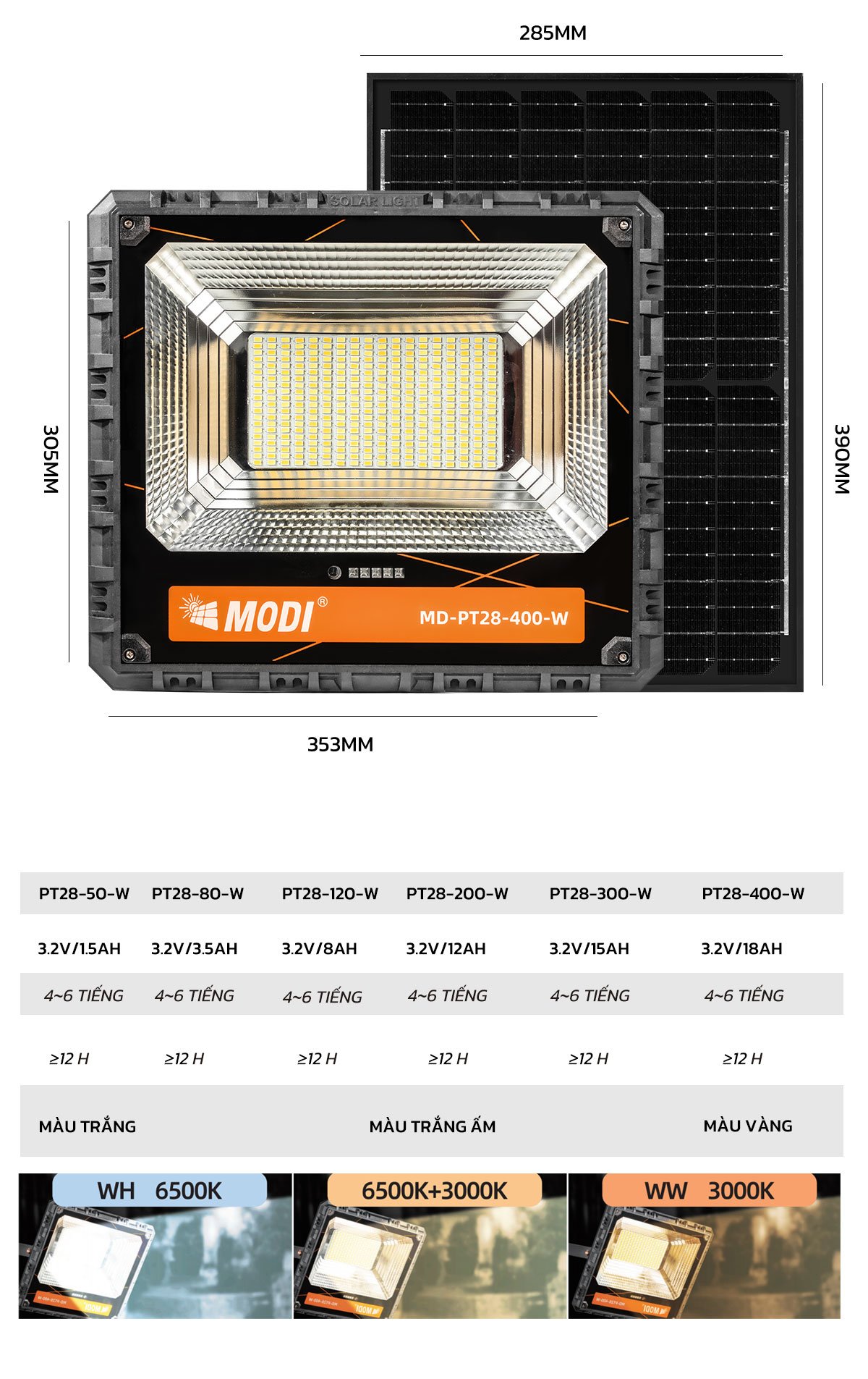 Mô tả Đèn Led Năng Lượng Mặt Trời MODI SOLAR Siêu Sáng Chống Nước Loại 50W, 80W, 120W, 200W,300W, 400W - 9