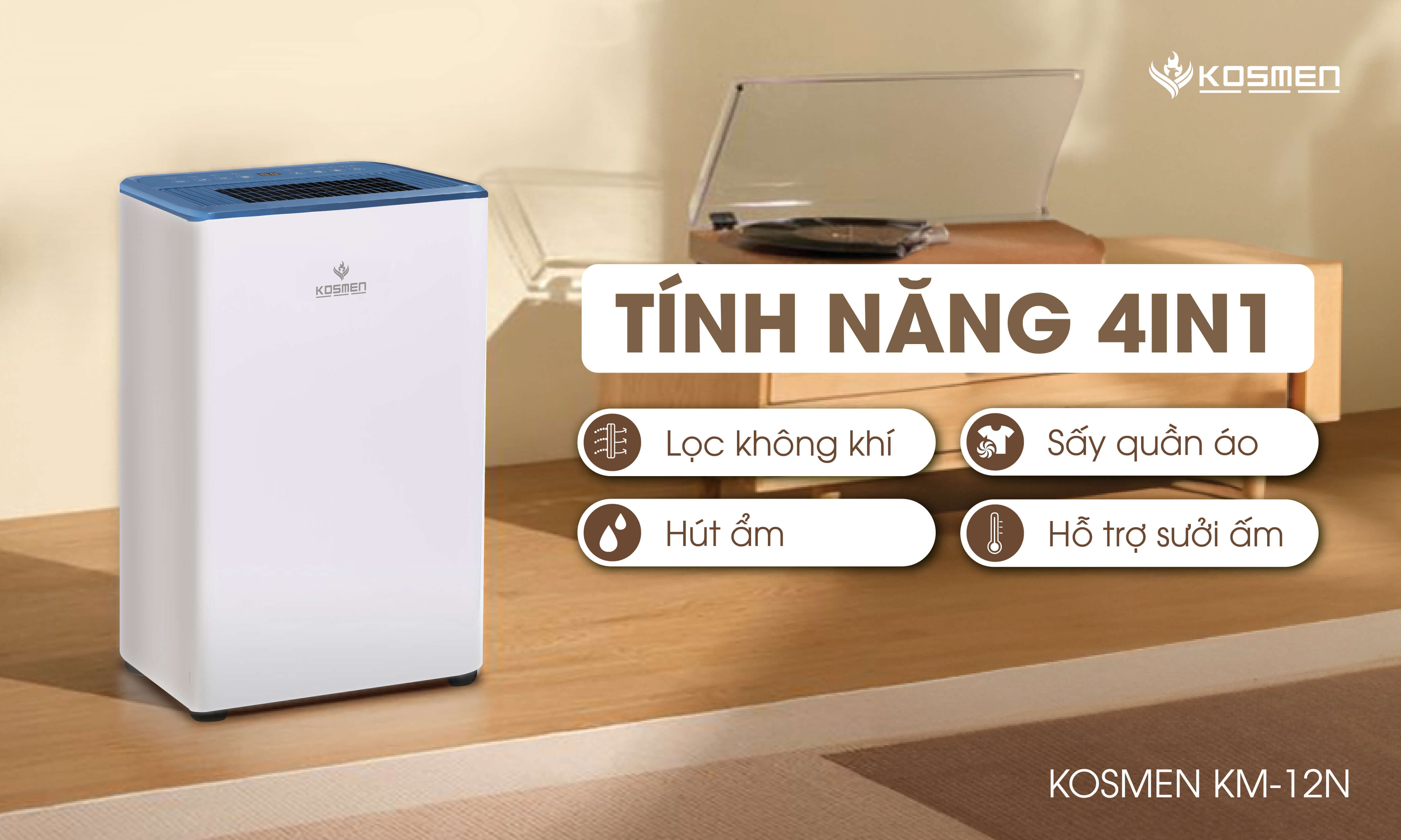Mô tả Máy Hút Ẩm Dân Dụng Kosmen KM-12N Công Suất 12 lít/ngày - Hàng Chính Hãng BH 24 Tháng - 4