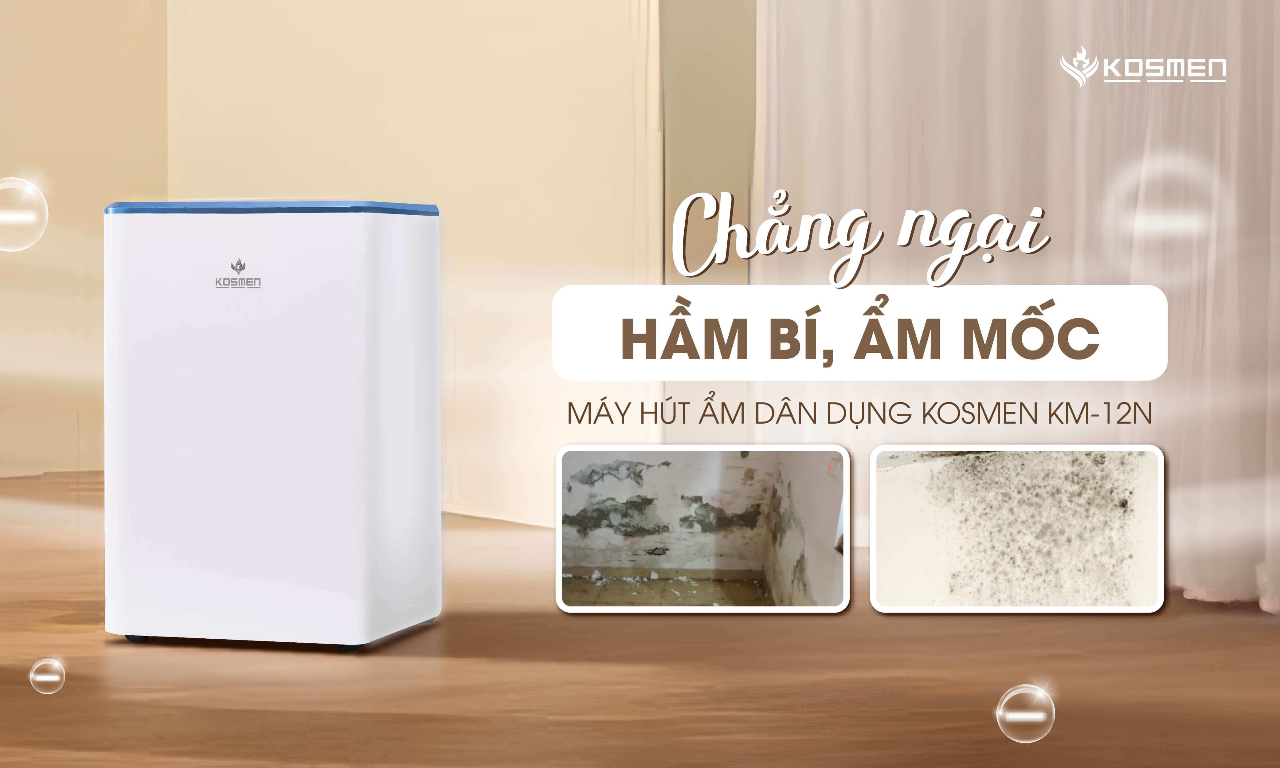 Mô tả Máy Hút Ẩm Dân Dụng Kosmen KM-12N Công Suất 12 lít/ngày - Hàng Chính Hãng BH 24 Tháng - 5