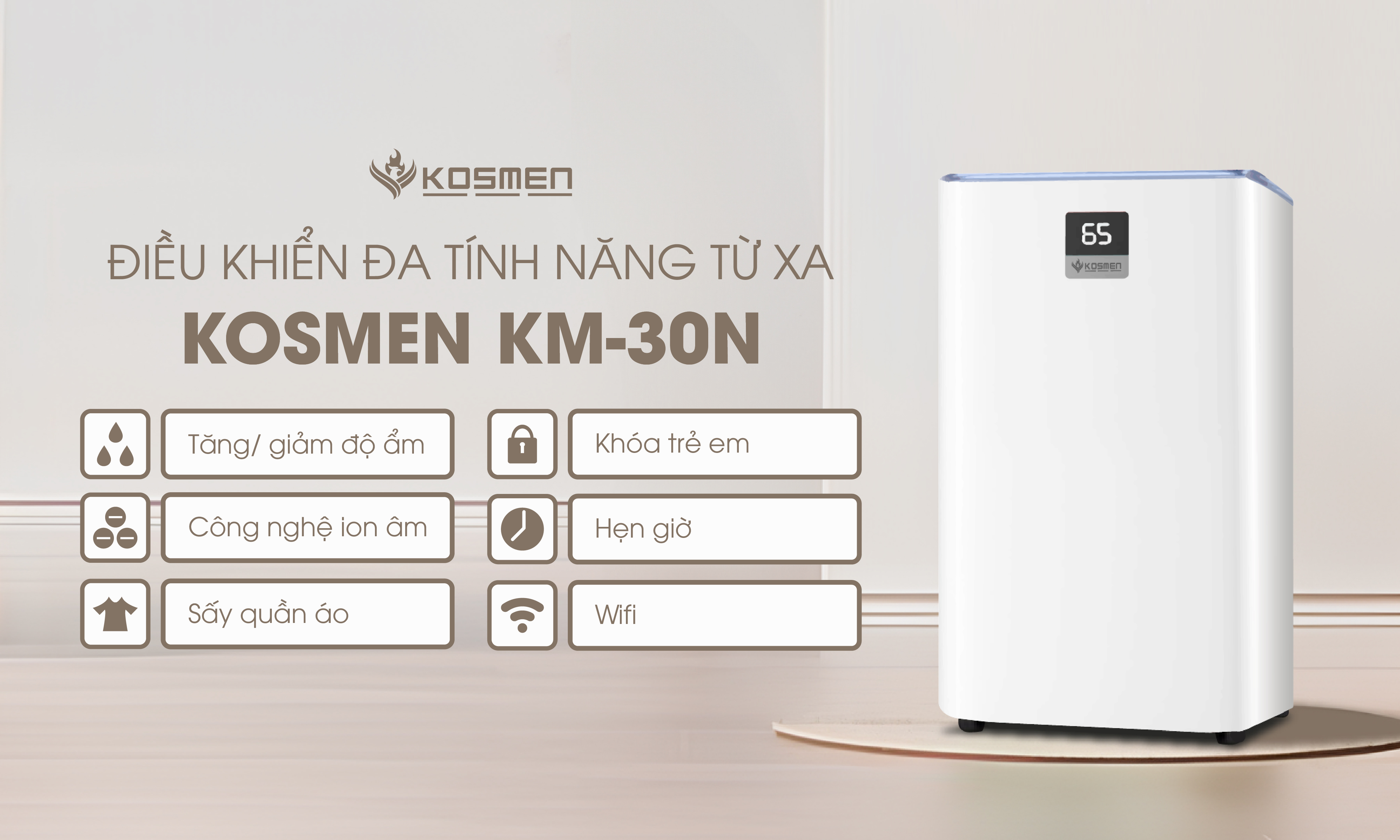 Mô tả Máy Lọc Không Khí Và Hút Ẩm Kosmen KM-30N, Lọc Chuyên Sâu, Kết Nối Wifi Bằng App - Hàng Chính Hãng - 7