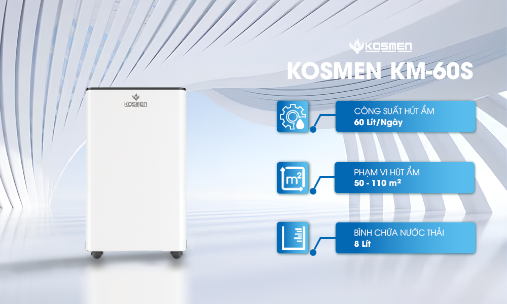 Mô tả Máy Hút Ẩm Kosmen KM-60S Công Suất 60 lít/ngày, Công Nghệ Ion Âm - Hàng Chính Hãng - 3