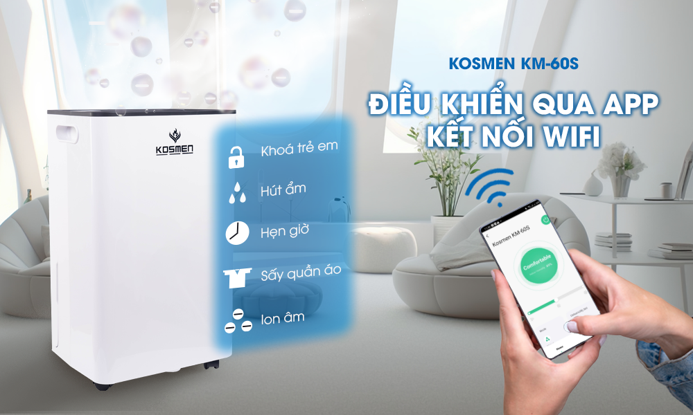 Mô tả Máy Hút Ẩm Kosmen KM-60S Công Suất 60 lít/ngày, Công Nghệ Ion Âm - Hàng Chính Hãng - 6